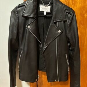 BCBGMaxAzria Women's Black Leather Moto Jacket